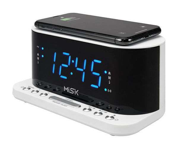 RADIO RELOJ DESPERTADOR CON CARGADOR INDUCTIVO BLANCO
